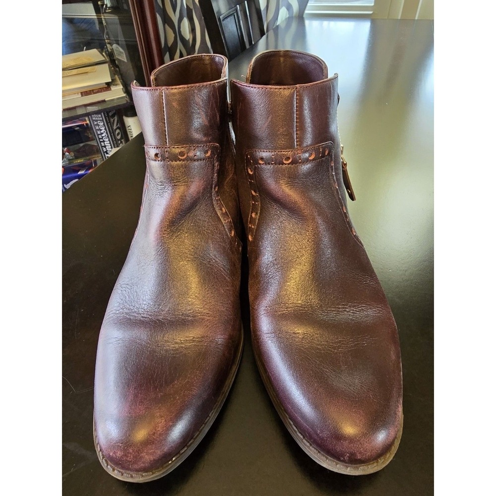 Giani Bernini Women's Bordeaux/Oxblood Leather Ankle Bootie Zip‎ Studded US 10M